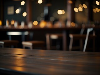 A wooden table, bathed in warm cafe lighting, sets the stage for a captivating scene. Delicate bokeh lights from above lend a touch of enchantment to the ambiance