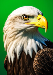 Obraz premium Animal portrait of a eagle on a green background conceptual for frame