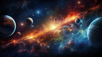 Fototapeta na wymiar Solar system universe galaxy space planets poster background decoration.ai generative
