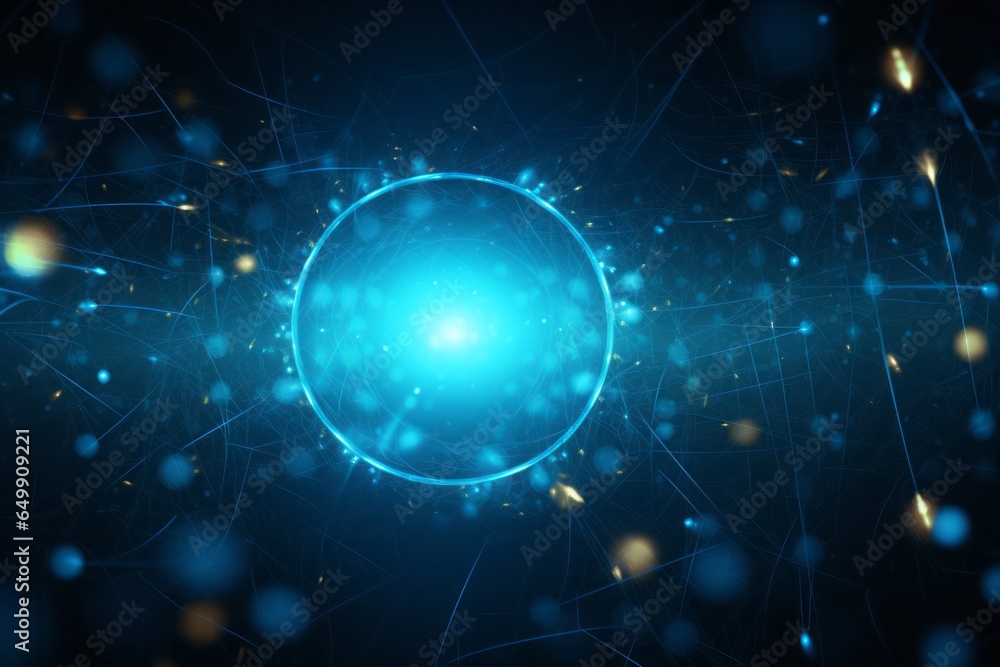 Poster Abstract Background: Interconnecting Shapes and Lines within a Serene Blue Circular Canvas, Offering a Visual Symphony of Geometric Harmony and Creative Artistry