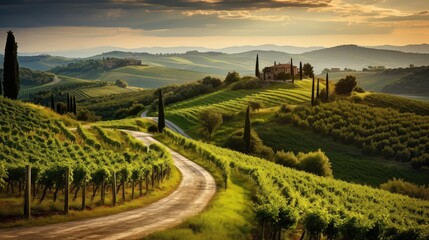 Naklejka premium italy tuscan vineyards rolling illustration italian landscape, green rural, europe nature italy tuscan vineyards rolling