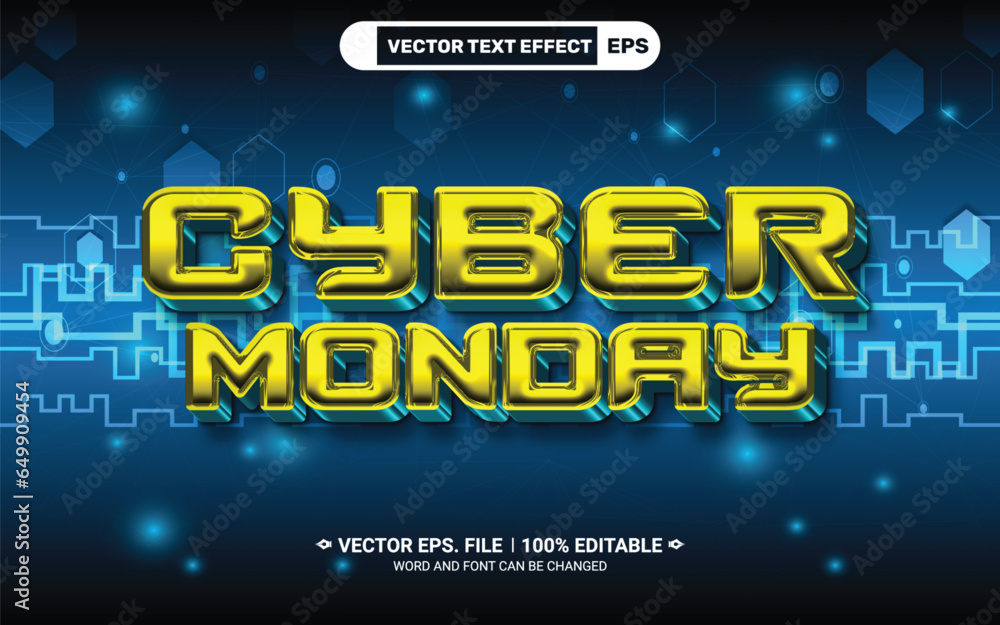 Poster tech style cyber monday editable 3d vector text effect