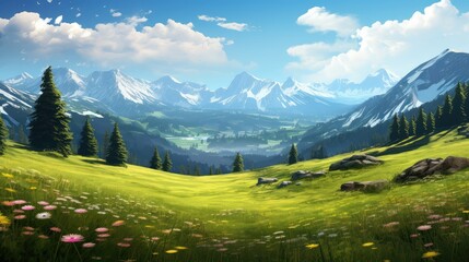 green alpine meadows grassy illustration grass scenery, summer blue, nature view green alpine meadows grassy