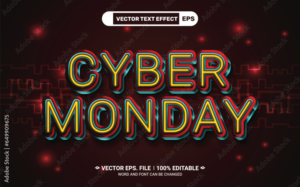Poster neon light style cyber monday editable 3d vector text effect
