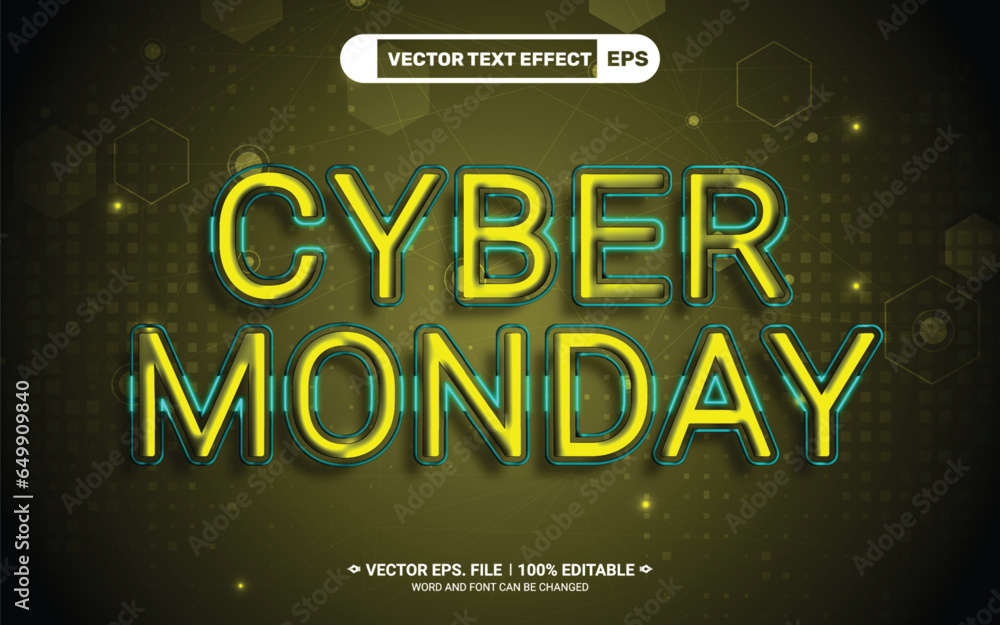 Poster cyber monday neon light style 3d editable vector text effect with technolgy background