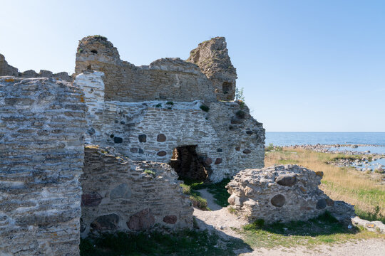 Toolse fortress which used to belong to teutonic order and crusaders of holy roman empire. Old fort in ruins - lots of cracks and cables holding it up. Medieval castle in Estonia