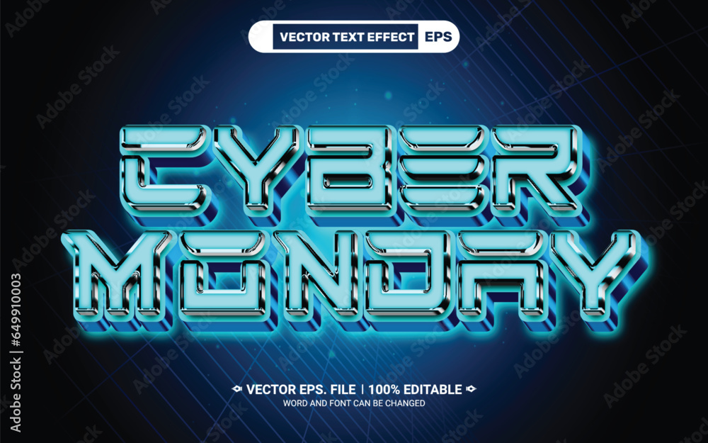 Poster futuristic style cyber monday editable 3d vector text effect