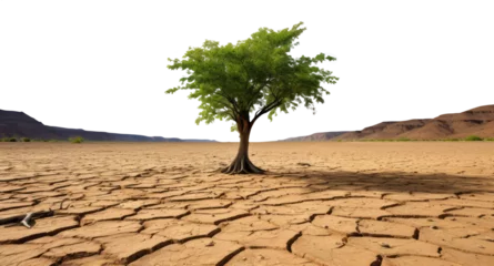 Fototapeten tree growing in a barren dry landscape. never loose hope concept. transparent PNG. green tree. © ana