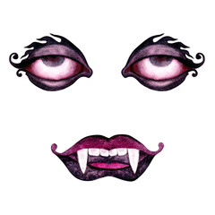 Watercolor monster Halloween fantasy mask with eyes and lips