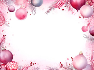 Waterloo illustration of pink Christmas ornament balls on white background with copy space