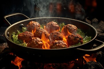 Savory Cooked meatballs. Beef food chicken. Generate Ai