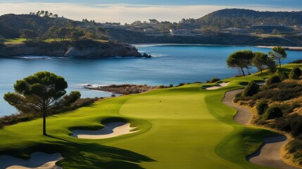 green spanish coastal golf illustration vacation spain, sky travel, sport coast green spanish coastal golf - obrazy, fototapety, plakaty