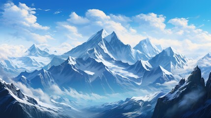 outdoor snow capped majesty illustration scenery background, peak valley, himalaya sky outdoor snow capped majesty