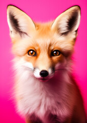 Fototapeta premium Animal portrait of a fox on a pink background conceptual for frame
