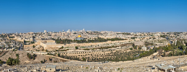 Jerusalem, the panorama of the old city. From the Mount of Olives.