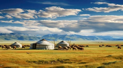 Foto op Plexiglas tent mongolian yurts traditional illustration travel tourism, culture nomadic, rural house tent mongolian yurts traditional © sevector