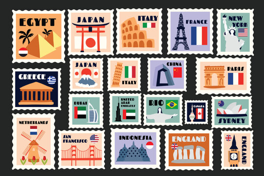 Landmark Stamps Illustration Set