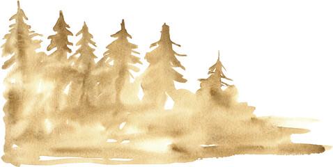 Watercolor Forest tree. Autumn tree border. Fall background