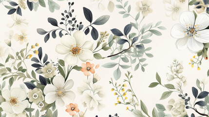 Fototapeta na wymiar Vintage-inspired flower doodles intertwine in an enchanting dance. Hand-drawn with whimsical charm, they create a timeless floral tapestry. This pattern evokes the essence of a spr