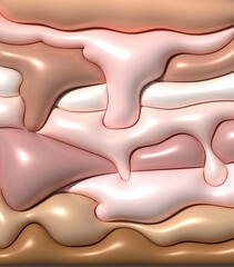 Flowing beige and brown layers, 3D rendering illustration
