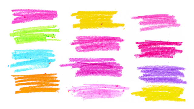  Set photo grunge hand drawn colorful scribble wax pastel, crayon isolated on white, clipping path