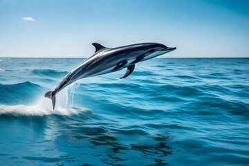 Generate an image of a playful dolphin leaping out of the water - AI Generative