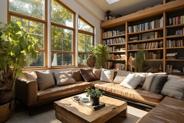 Comfortable living space designed for relaxed reading and relaxation. Generative AI