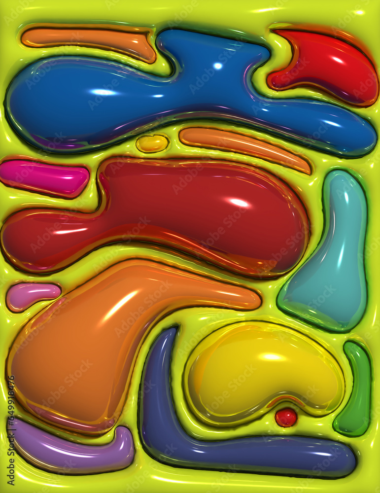 Poster abstract background with various inflated figures, 3d rendering illustration