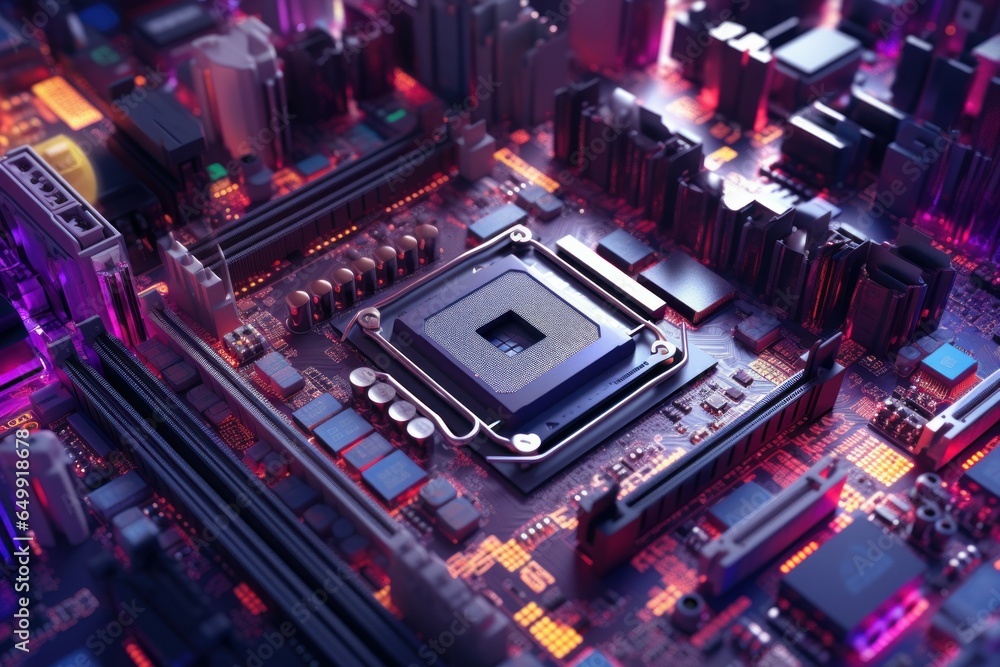Poster advanced cpu modern motherboard. board chip. generate ai