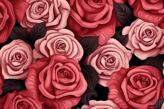 Seamless roses pattern for Valentine's Day. Generative AI