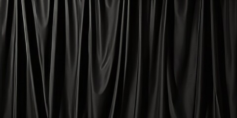 Close-up of a black sackcloth curtain folded into thin and thick vertical folds, and a wide shot of the drapery being used as a backdrop. texture-rich abstract wall murals and wallpapers. 