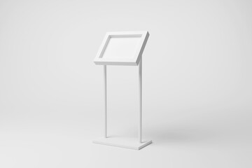 White menu stand on white background in monochrome and minimalism. Illustration of the concept of promotion of restaurants