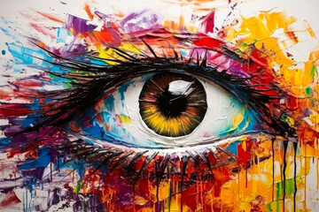 Artistic oil painting of an eye with a heart in the center