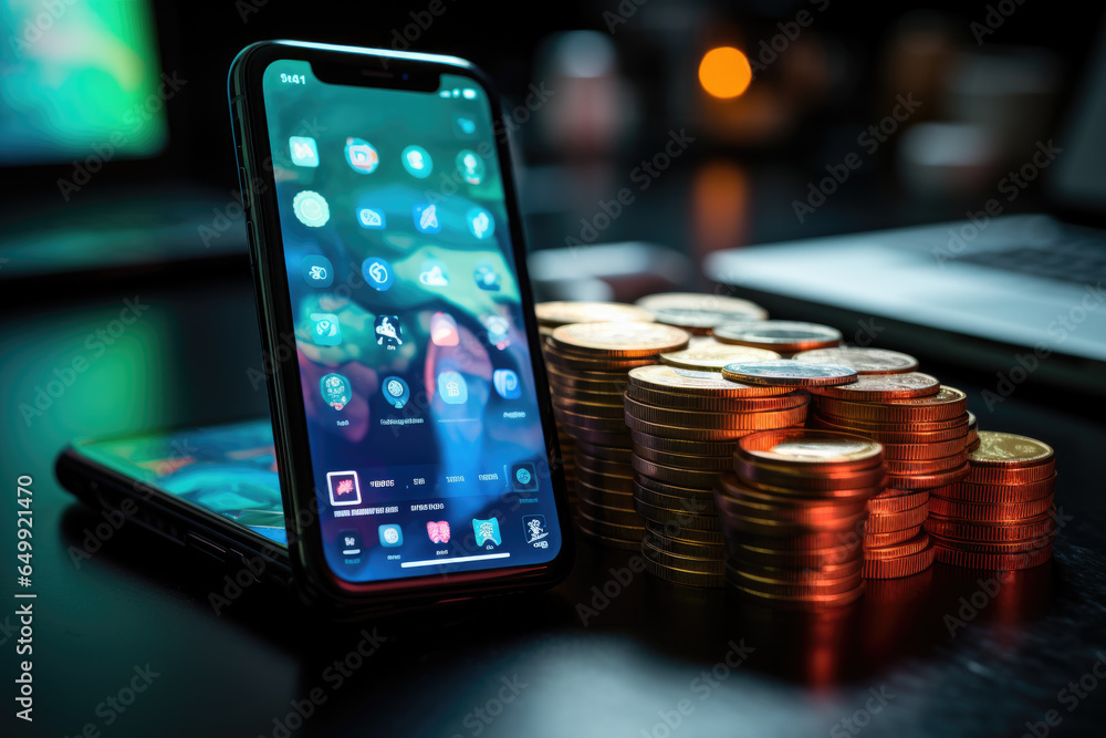 Poster a digital wallet app on a smartphone, representing easy access to cryptocurrency assets. generative 