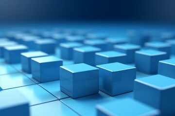 Square blocks or small cubes arranged on a blue background in a database. Represents DBMS, database server, data storage, data center, SQL, big data. 3D render. Generative AI