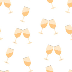 Flat vector seamless pattern with wine glasses. A pattern for a holiday, a party, a special event. Isolated design on a white background.