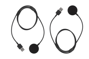 Charger for smart watches on a white background. Wireless charger close-up on a white background.