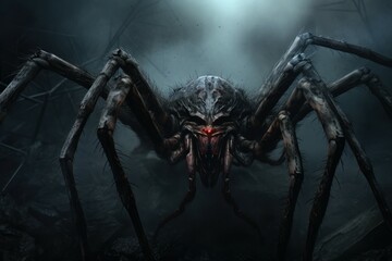 Ominous Creepy spider scene giant. Creature big. Generate Ai