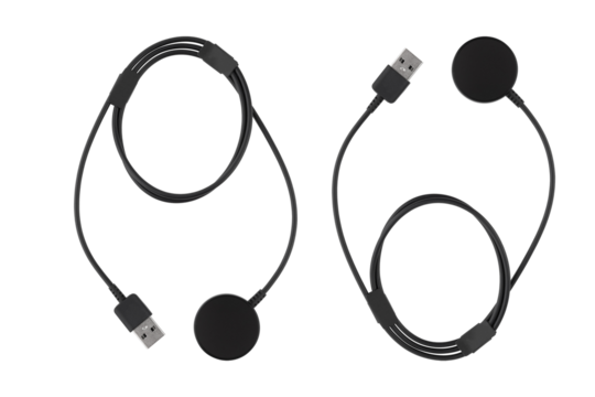 Charger for smart watches on a white background. Wireless charger close-up on a white background.