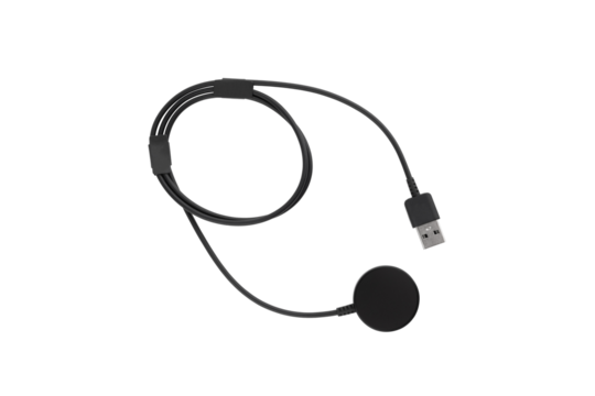 Charger for smart watches on a white background. Wireless charger close-up on a white background.