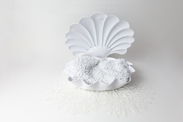 sea decor shell for a newborn baby photo shoot. template for newborn photo. photo layout