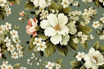 classic wallpaper vintage flower pattern on green background