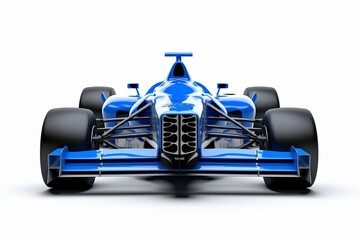 Isolated blue 3D racing car, viewed from the back, on a white background. Generative AI