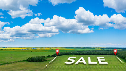 Sale of land. Inscription sale on site for construction of house. Countryside. Empty plot of land...