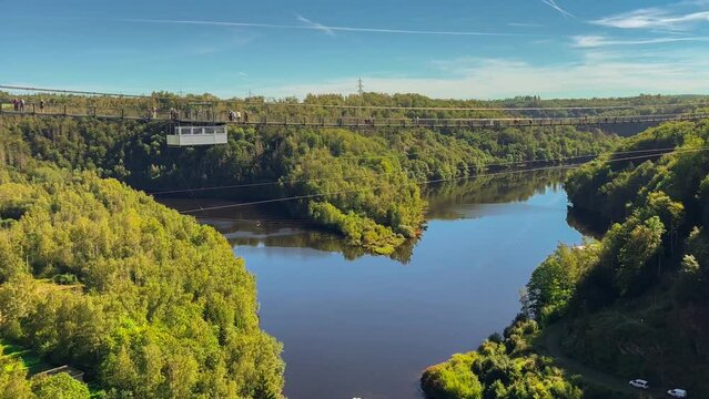 Titan RT Rappbodetal pedestrian suspension bridge over the Rappbode dam is one of the longest in the world. Saxony Anhalt, Germany. High quality 4k footage