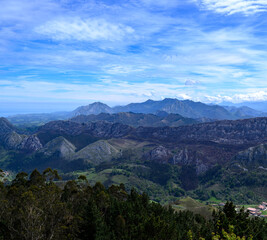 Travelling by car to mountain view points in Asturias, North of Spain, Picos de Europa mountain...