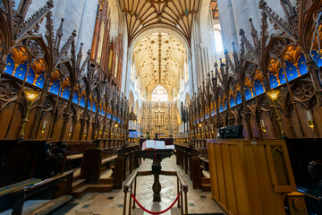 The Choir Stalls which date from 1308 inside the The Cathedral Church of the Holy Trinity, Saint...