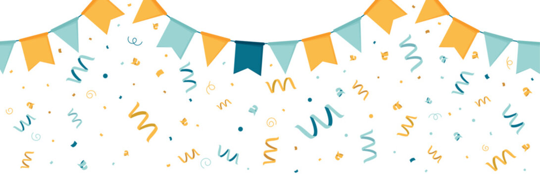 Fête, confettis et cotillons - Bannière festive - Éléments vectoriels éditables colorés autour de la célébration de fêtes - Drapeaux, fanions - Couleurs vives et joyeuses - Festivités 