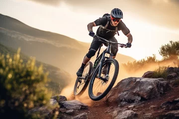 mountain biker practicing downhill with full protection equipment © urdialex