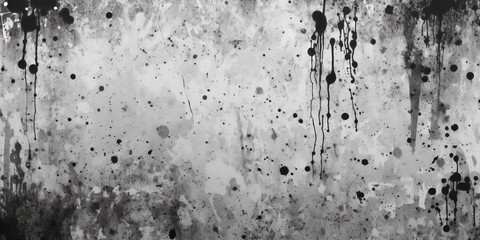 Overlay texture of old-fashioned paint drips and scratches, black and white. Dust, smudges, and film grain provide a vintage picture look for this vignette-framed backdrop. Vintage grunge metal. - obrazy, fototapety, plakaty